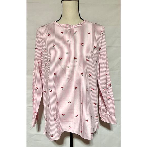 Talbots Tops - NWT TALBOTS sz M popover pink white cherry pullover 1/4 button ruffle blouse